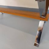 Vintage coffee table from the 60s and 70s in ceramic, chrome metal, and wood.