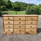 Antique fir wood workshop cabinet with drawers