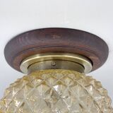 Mid-century wood & glass flush mount, 1960's
