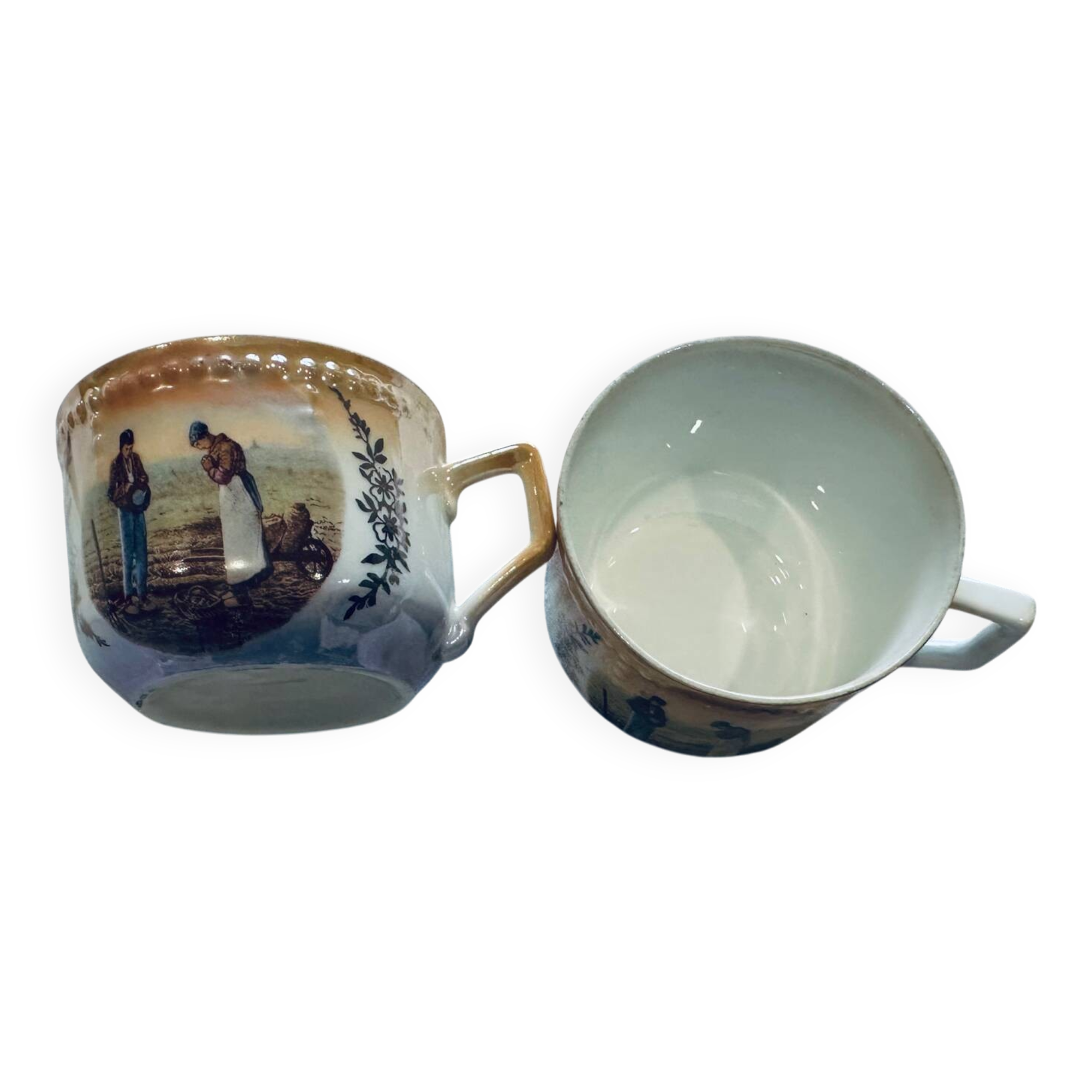 Set of 2 stamped mugs, agricultural theme