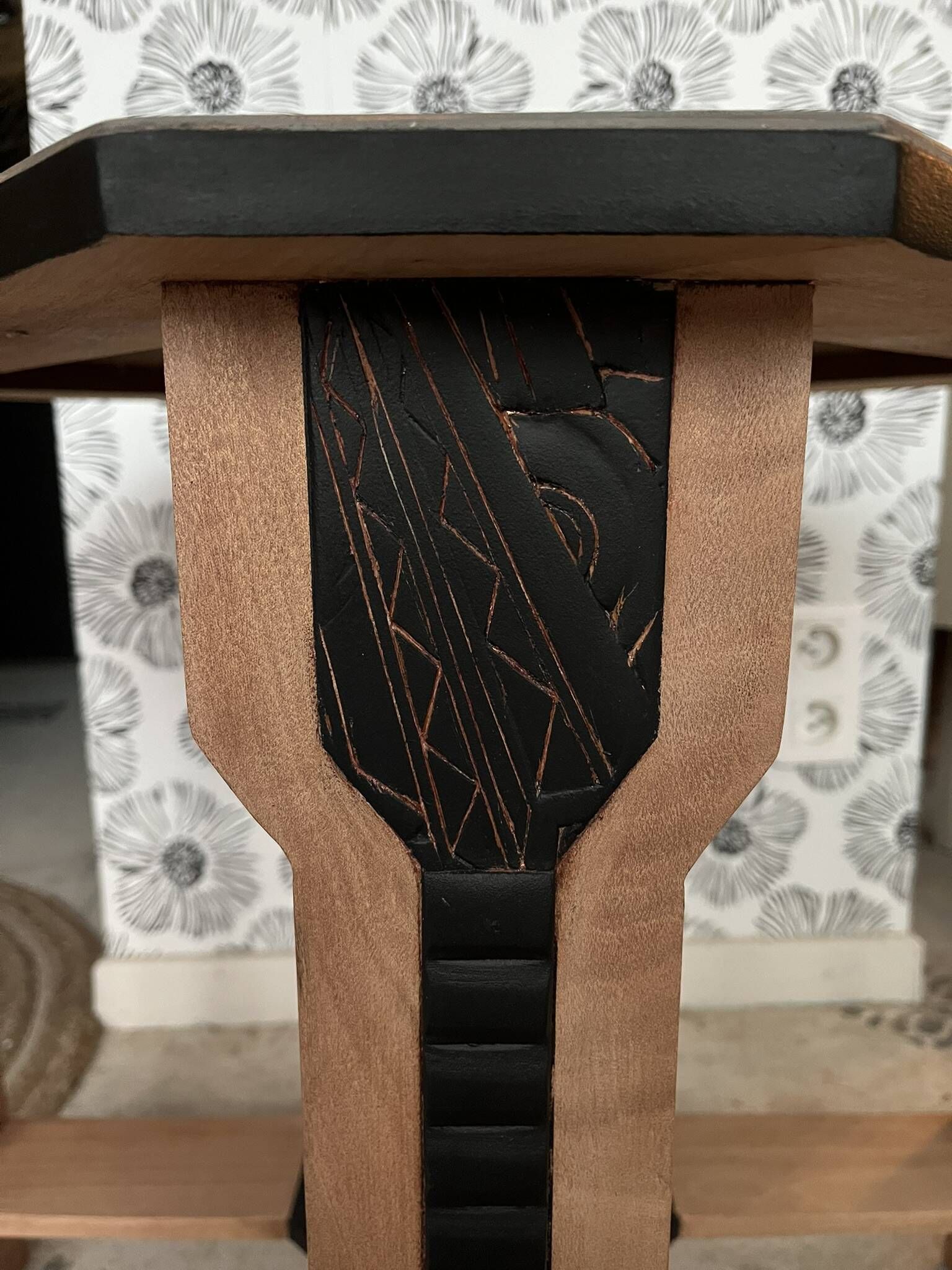 Esmée Art Deco side table, wood, black and grey
