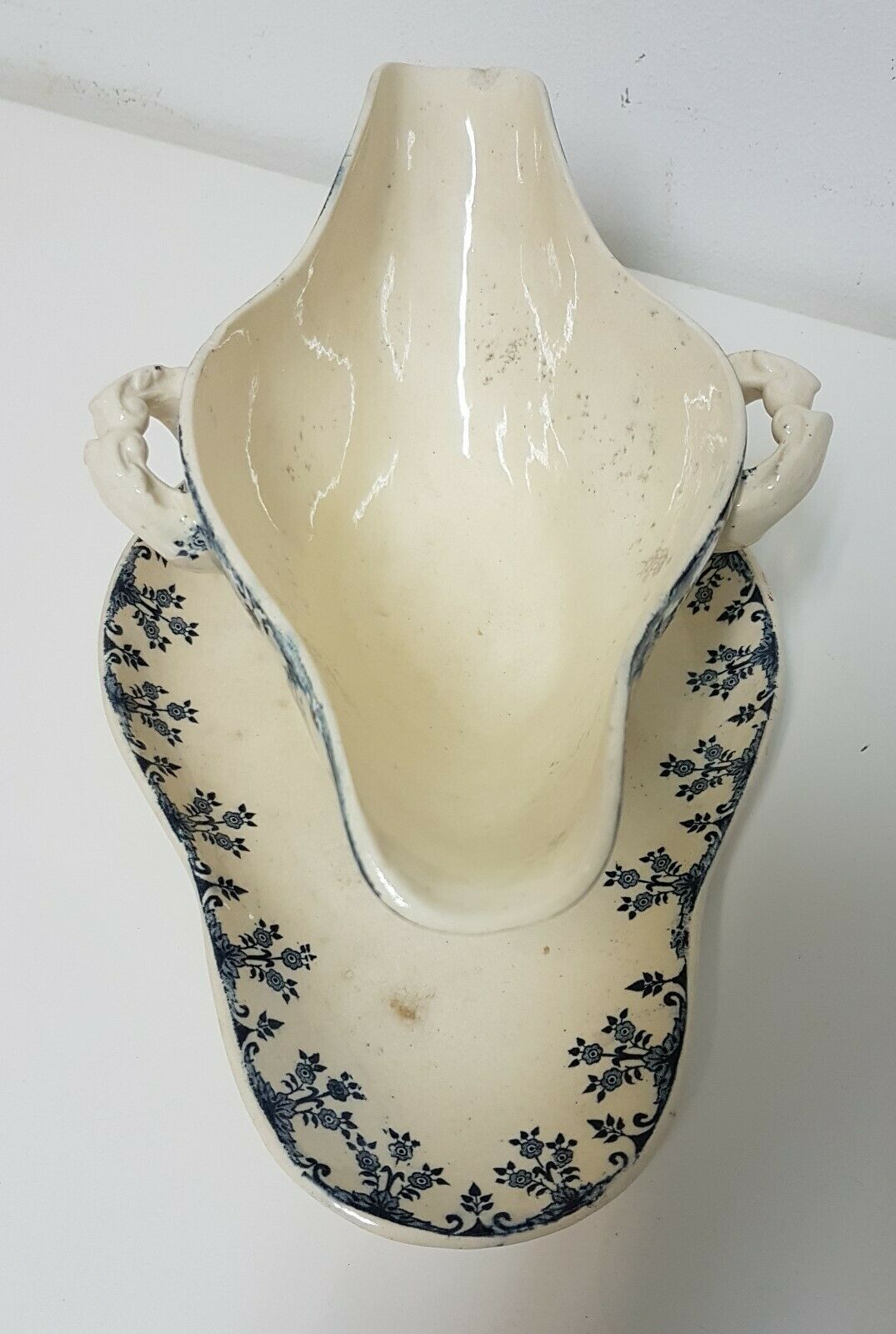 Porcelain saucière Terre de Fer Gien blue décor Florence late XIX