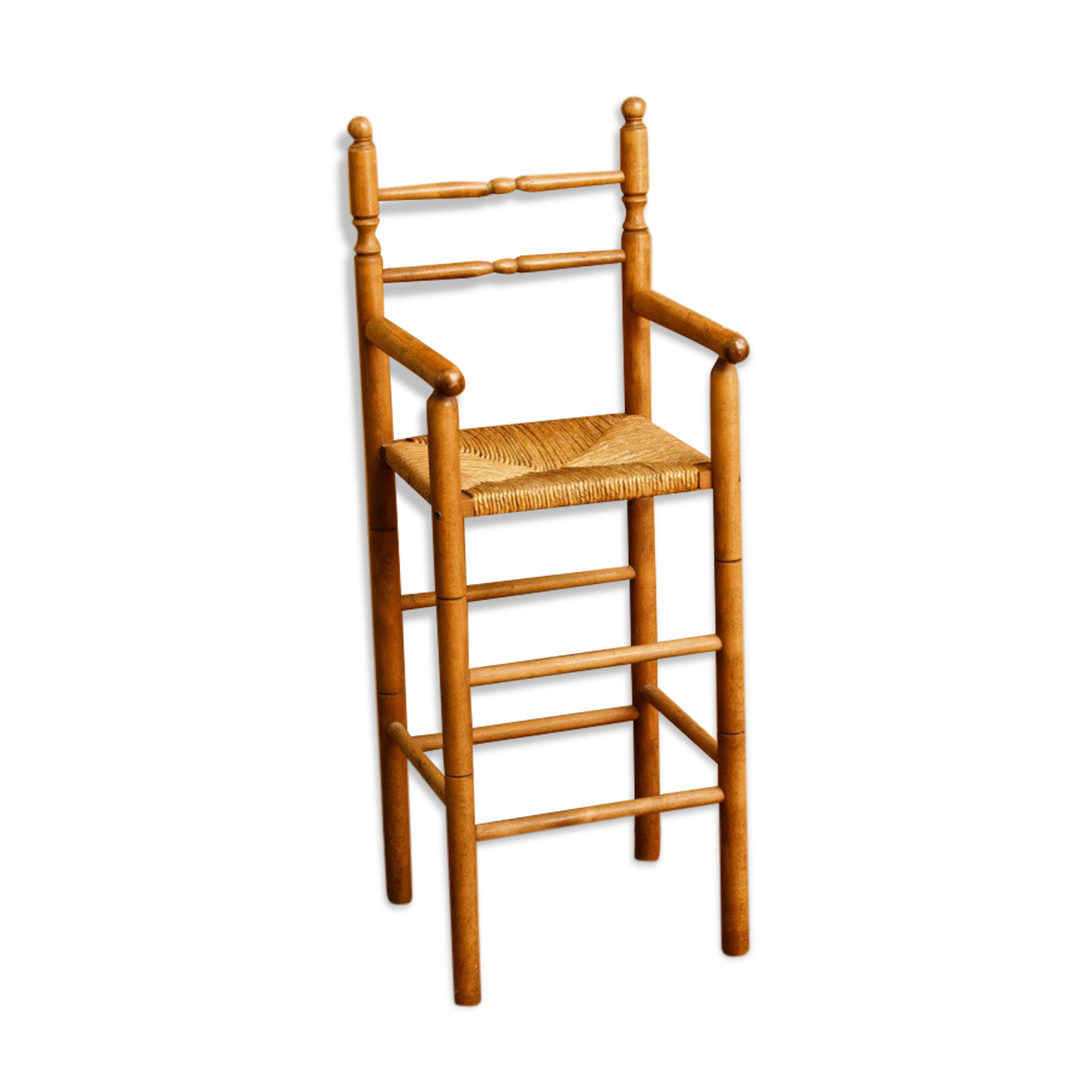 Mulched high chair, turned wood