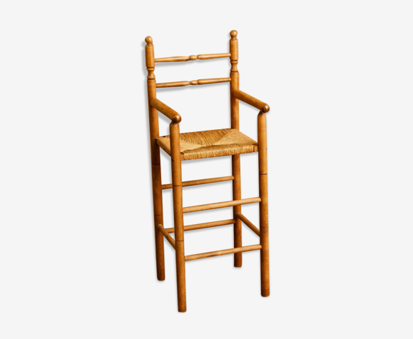 Chaise haute paillée, bois tourné