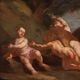 Antique Italian painting from the 17th century, bacchanal of cherubs