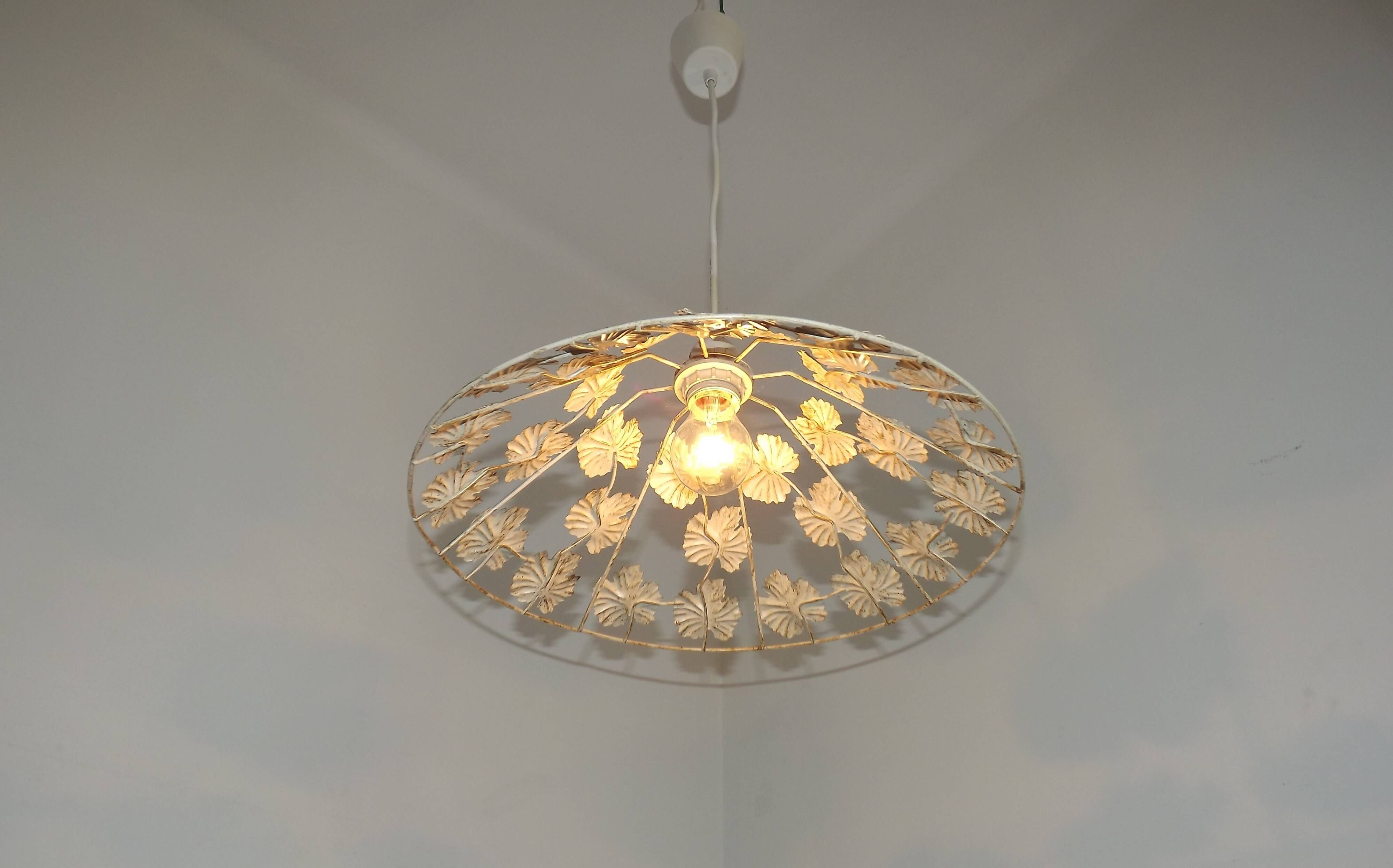 Vintage French Cream and Gold Metal Ceiling Light with Autumn Leaves 5520