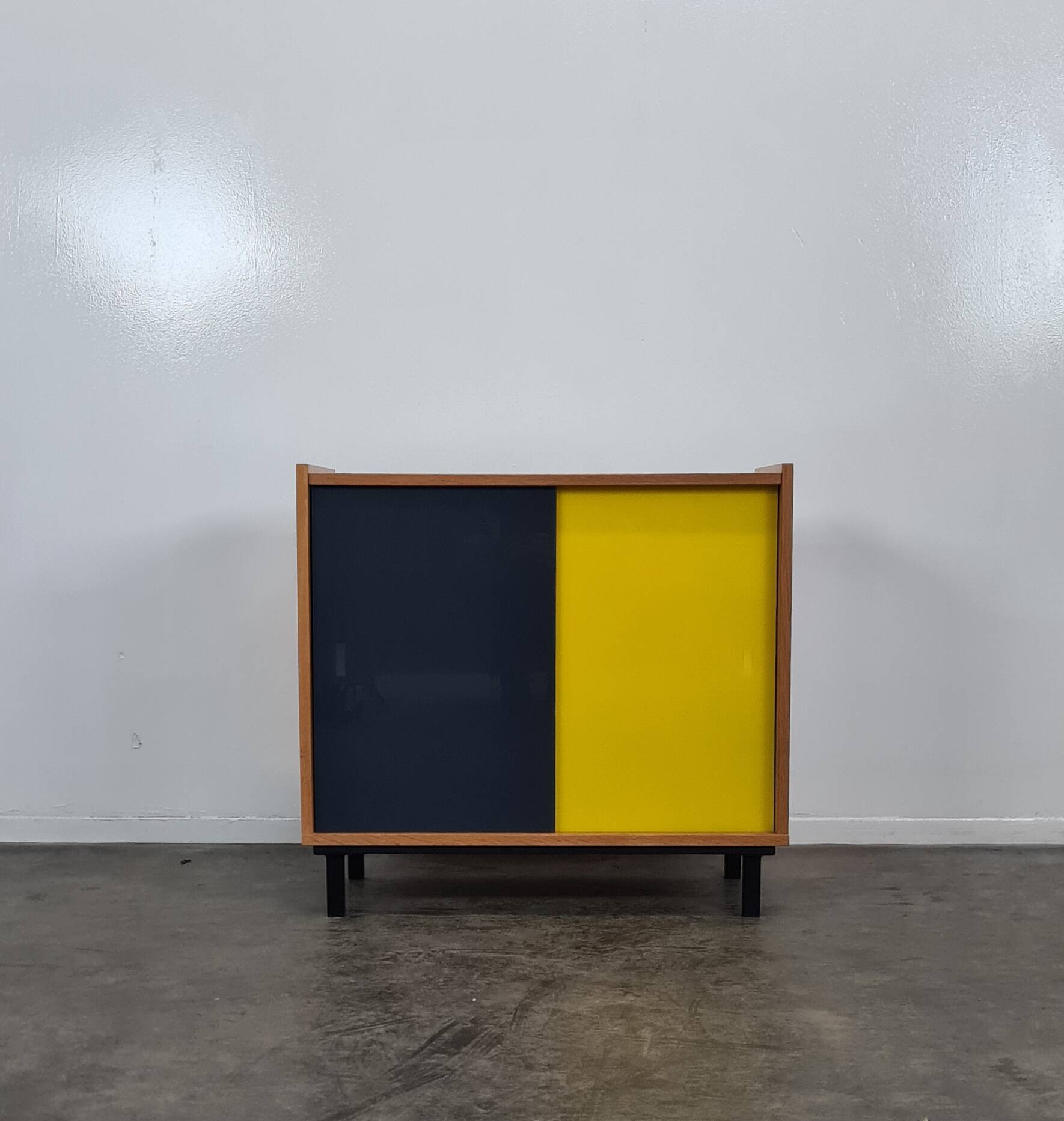 Vintage furniture with coloured glass.