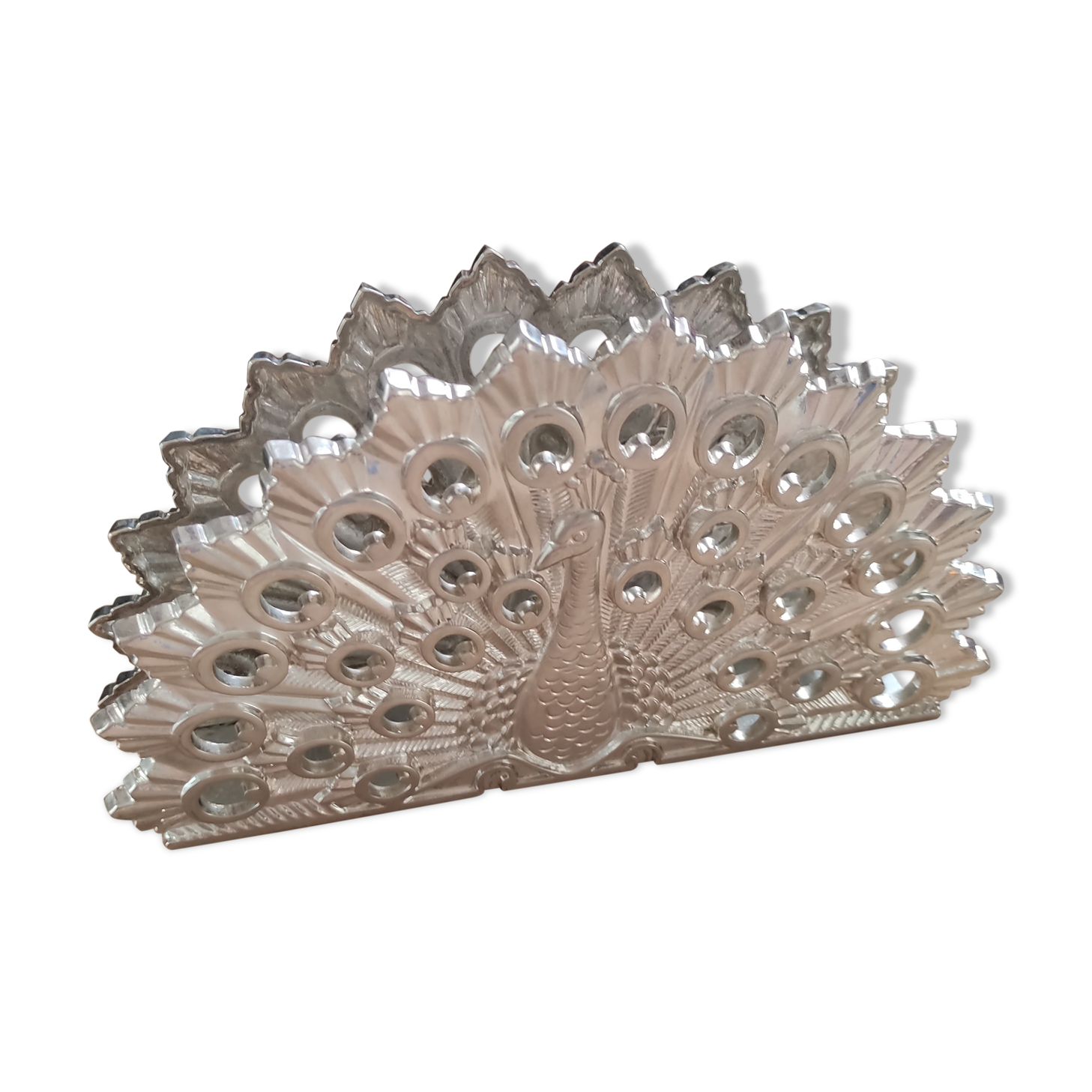Peacock napkin holder in silver metal