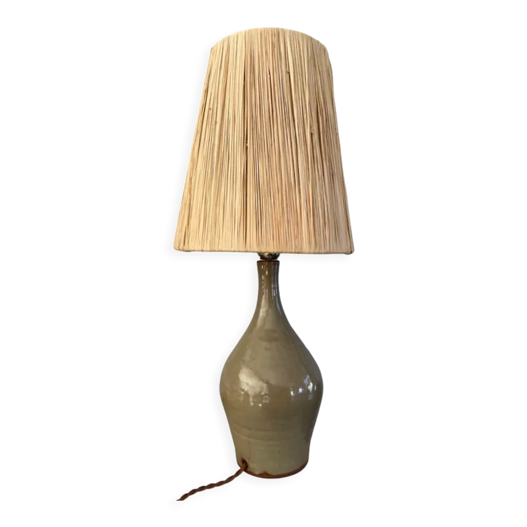Lamp in stoneware and raffia electrified to nine
