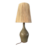Lampe en grès et raphia électrifiée à neuf
