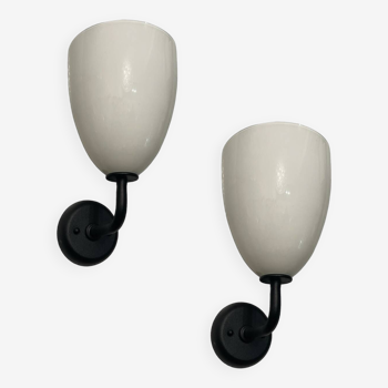 Black and white  Opaline Glass Sconces Set of 2