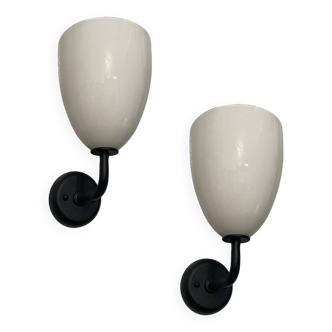 Black and white  Opaline Glass Sconces Set of 2