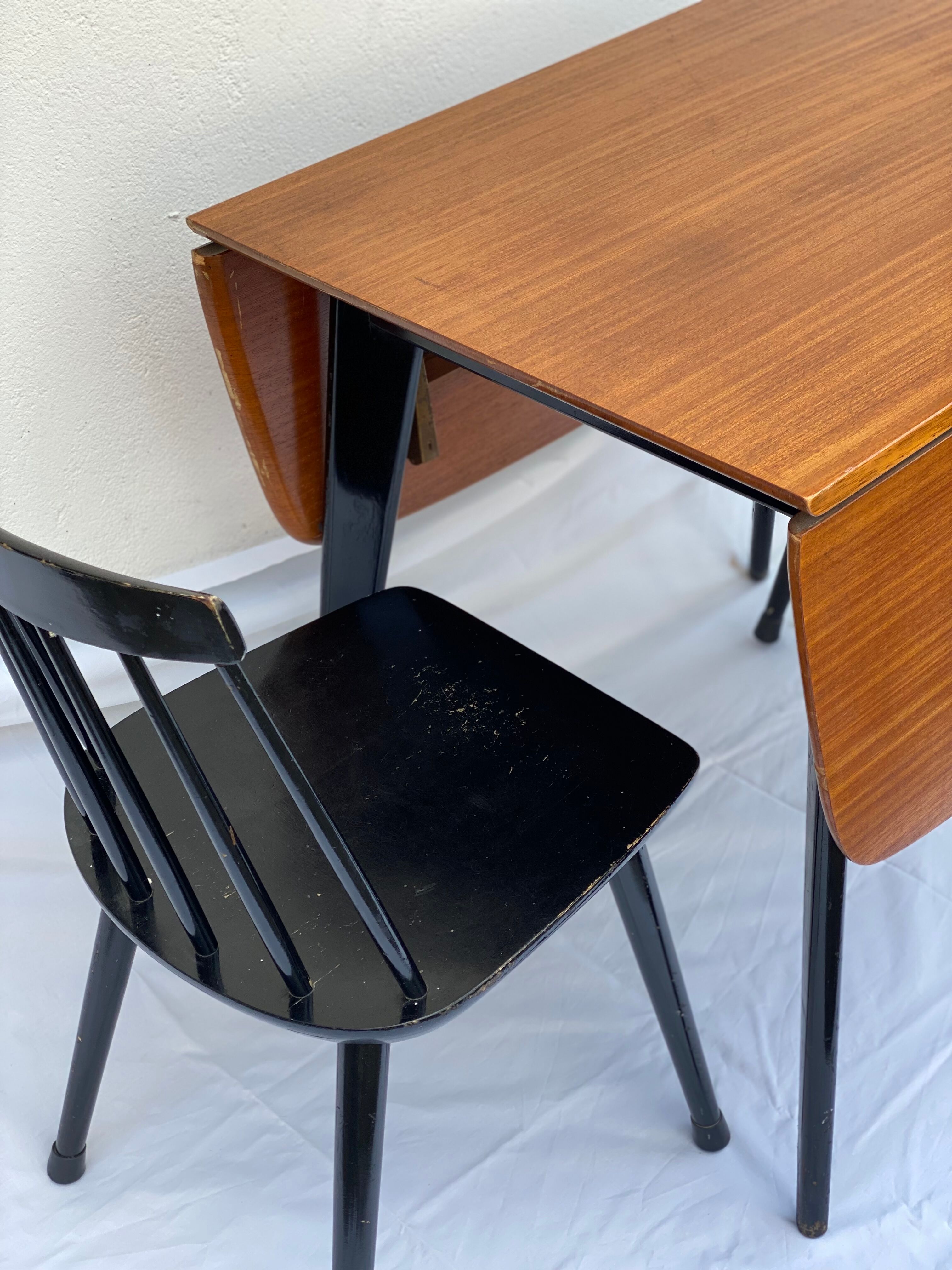 Teak Drop Leaf Dining and 2 Danish Spindle Back Chairs