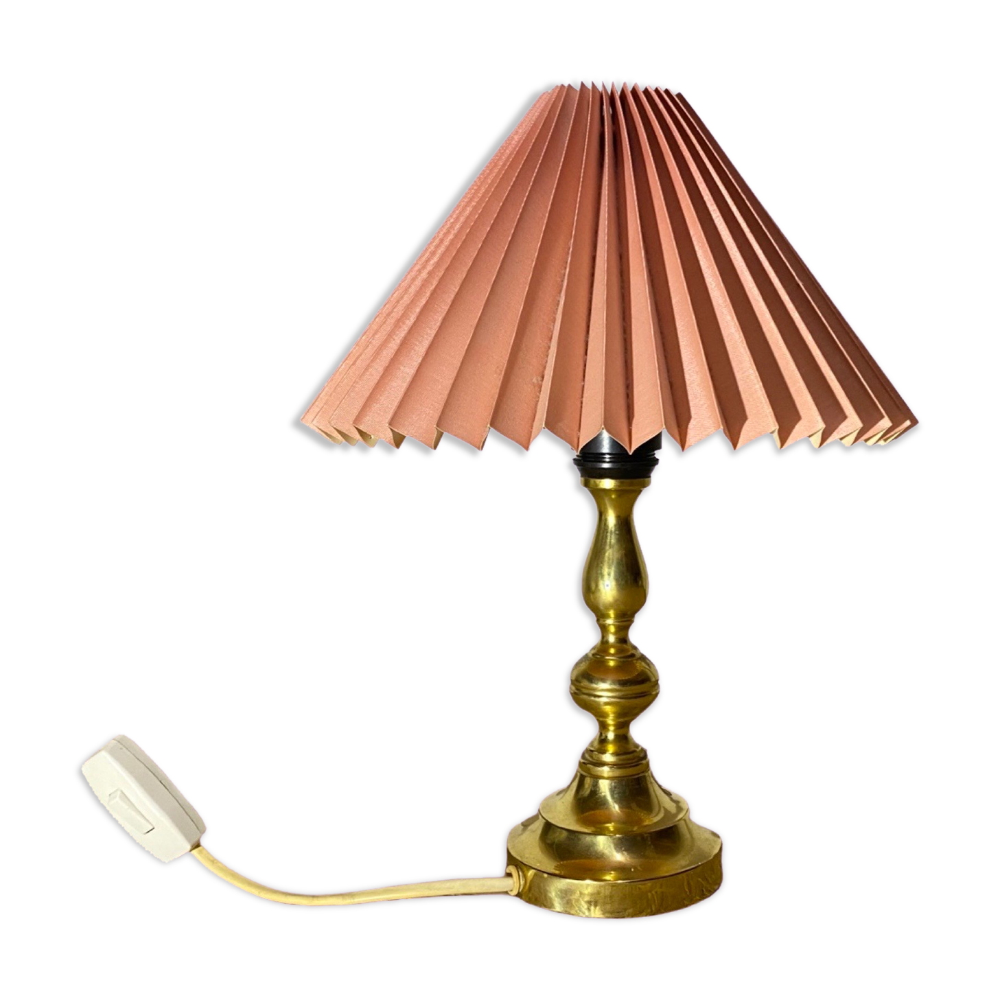 Vintage Brass Lamp by Knud Christensen Made in Denmark | Gold/Brass Base With Pink Lampshade