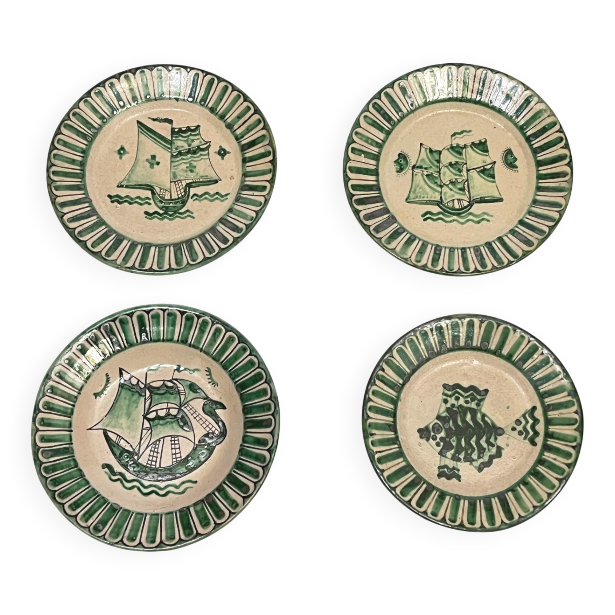 4 Vietri plates decorated by Fabbrica Ceramica Avallone, 1930s