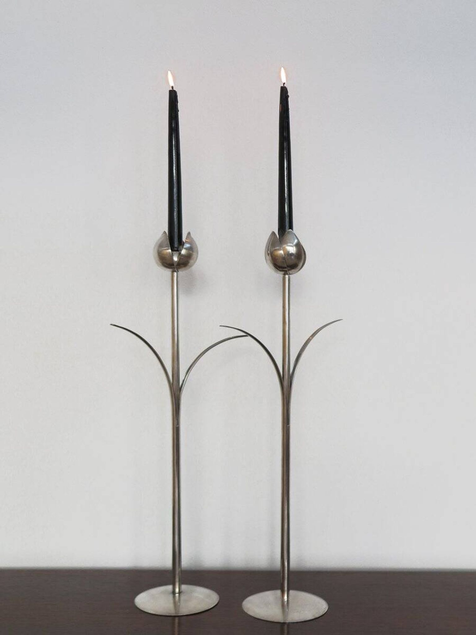 Italian Candleholders in Silver Metal from Mesa, 1970s, Set of 2
