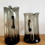 Design jugs in smoked glass with pinched neck. around 1970
