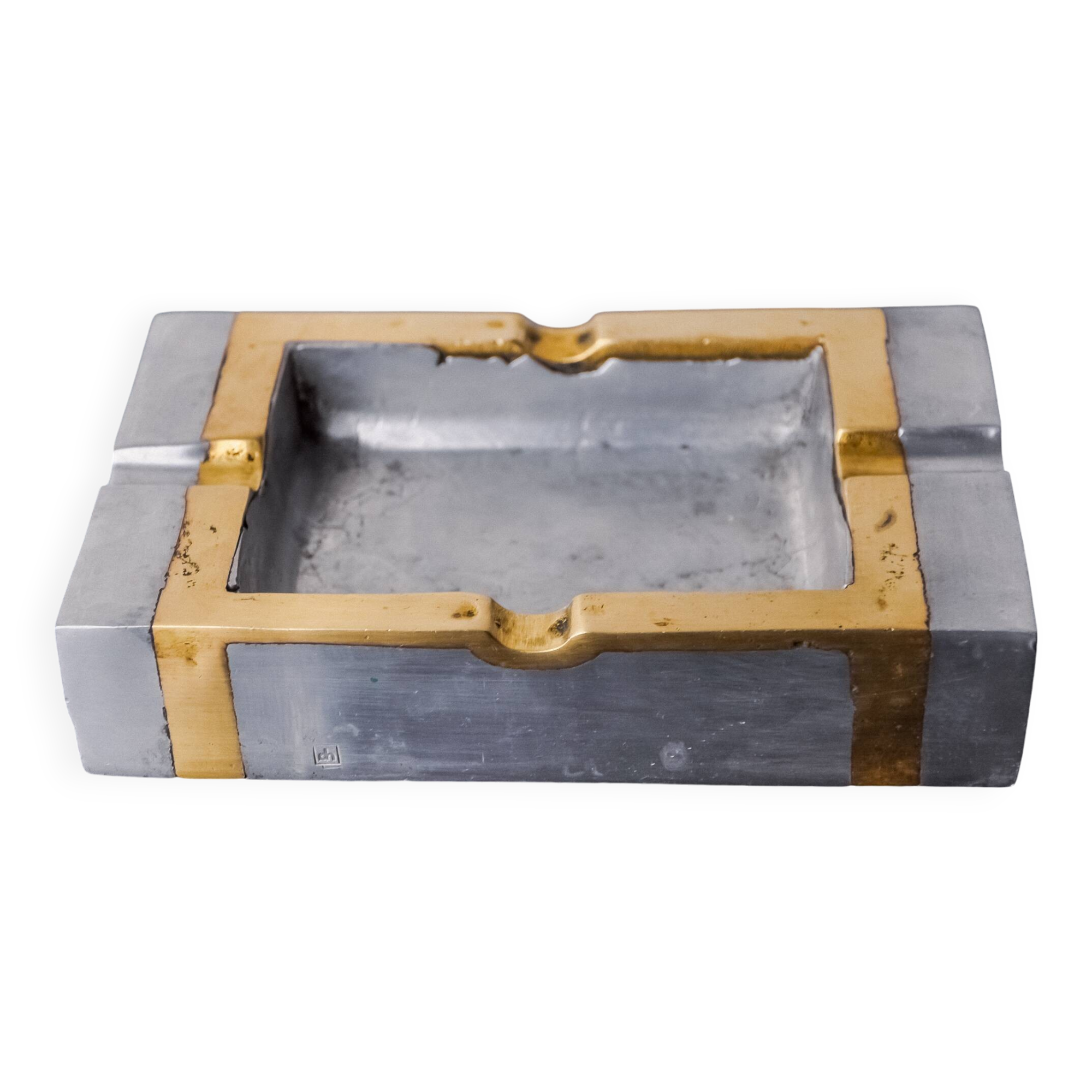 Brutalist ashtray by David Marshall, bronze and brass, Spain, 1970