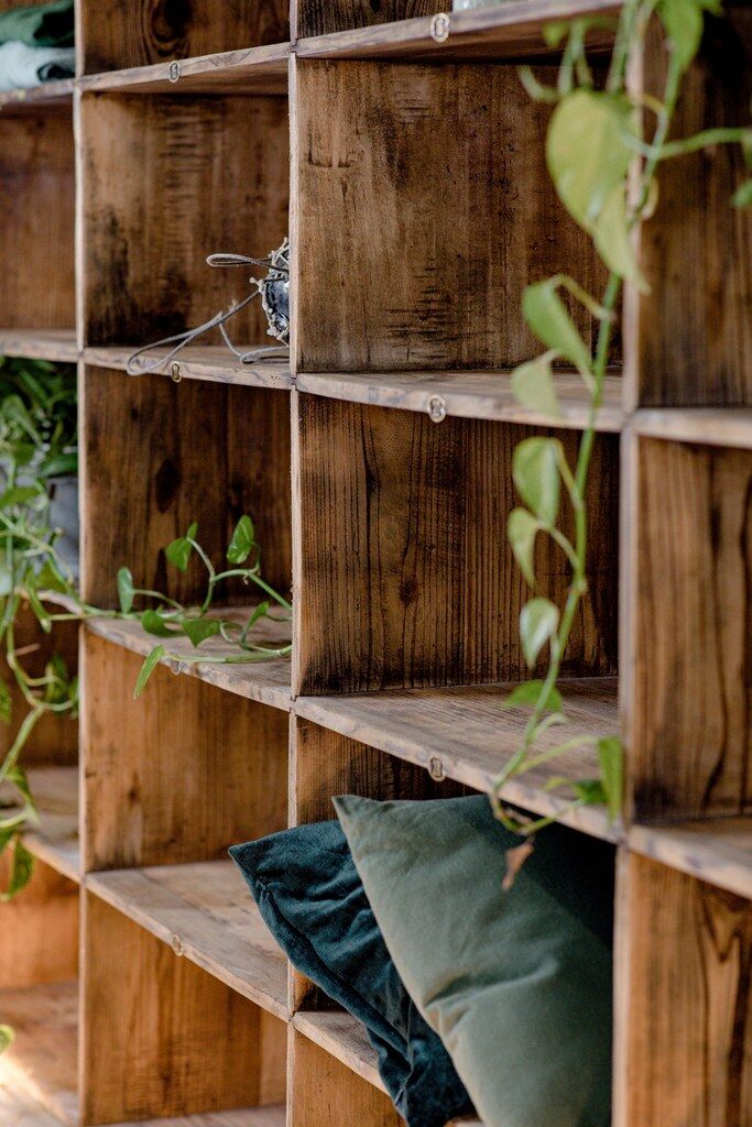 Factory locker cabinet, wood and green