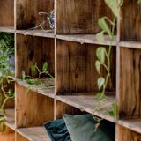 Factory locker cabinet, wood and green