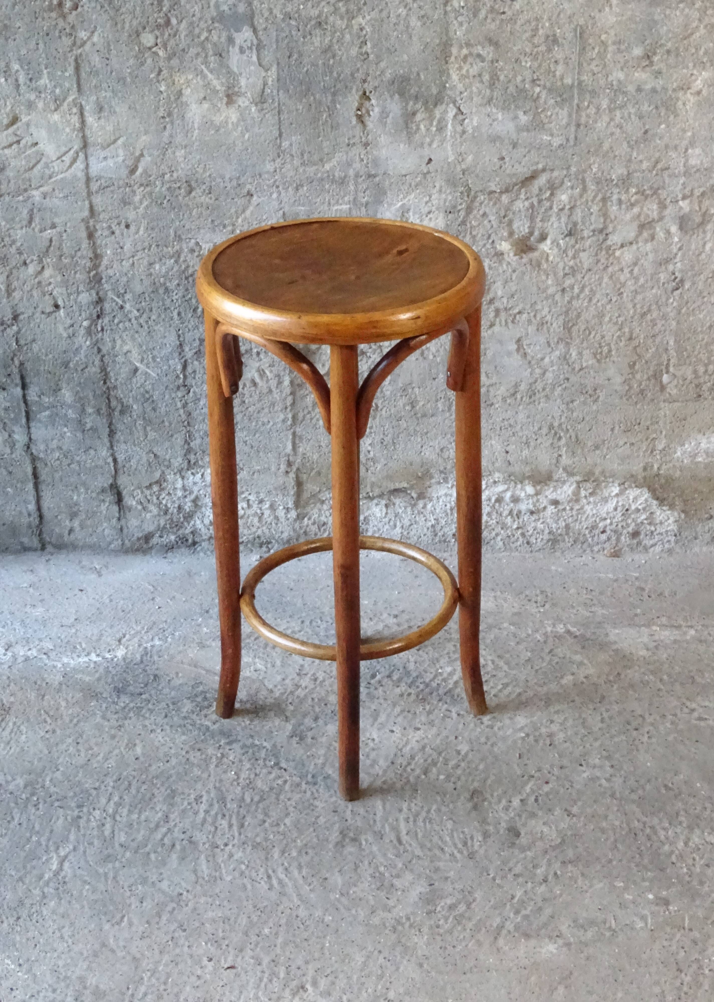 Bistro stool by Fischel 1930, wooden seat