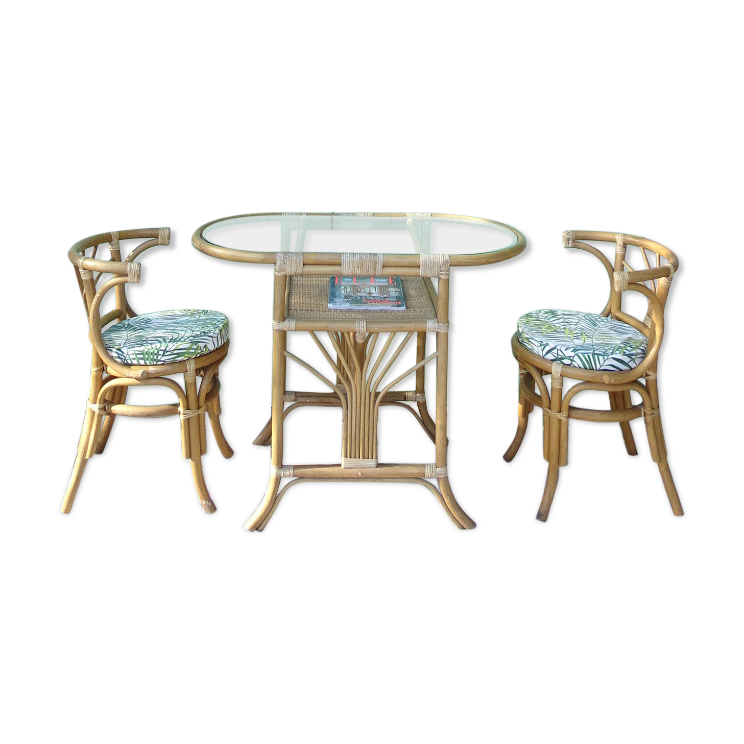 Ensemble table & chaises en rotin