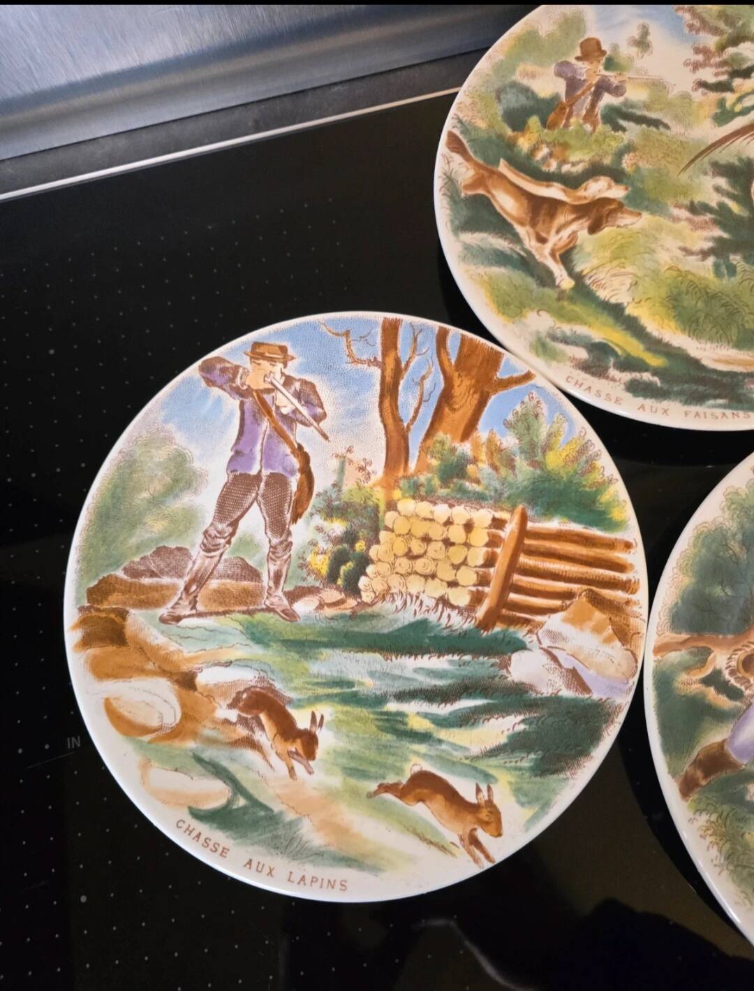 Set of 6 dessert plates Sarreguemines DV - Vintage Hunting Decor (1920)