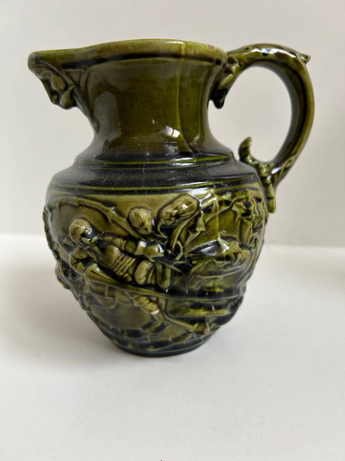 Sarreguemines majolica slip pitcher