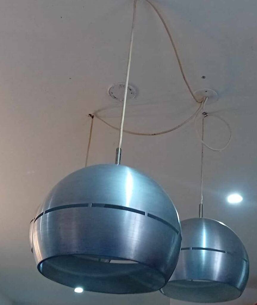 Set of 3 space age pendant lights, 1970s