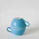 Pair of digoin sarreguemines cups textured sky blue and gold edging 1950