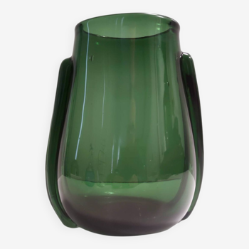 Vase Vintage Art Déco en Verre Soufflé à la Main Vert, Empoli, Italie