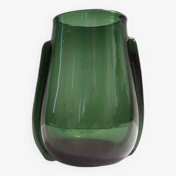 Vintage Art Deco Green Hand-Blown Glass Vase, Empoli, Italy