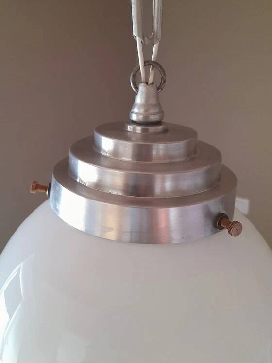 Art Deco white opaline glass globe pendant light