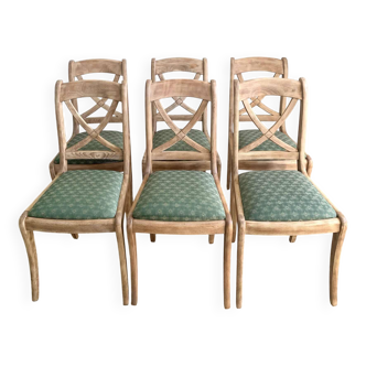 Lot de 6 chaises en bois massif, assises vertes
