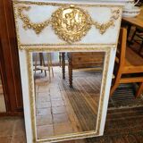 Patinated trumeau mirror beige and gold