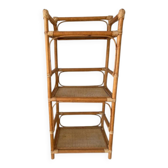 Étagère en rotin et cannage à 3 niveaux – vintage années 60-70