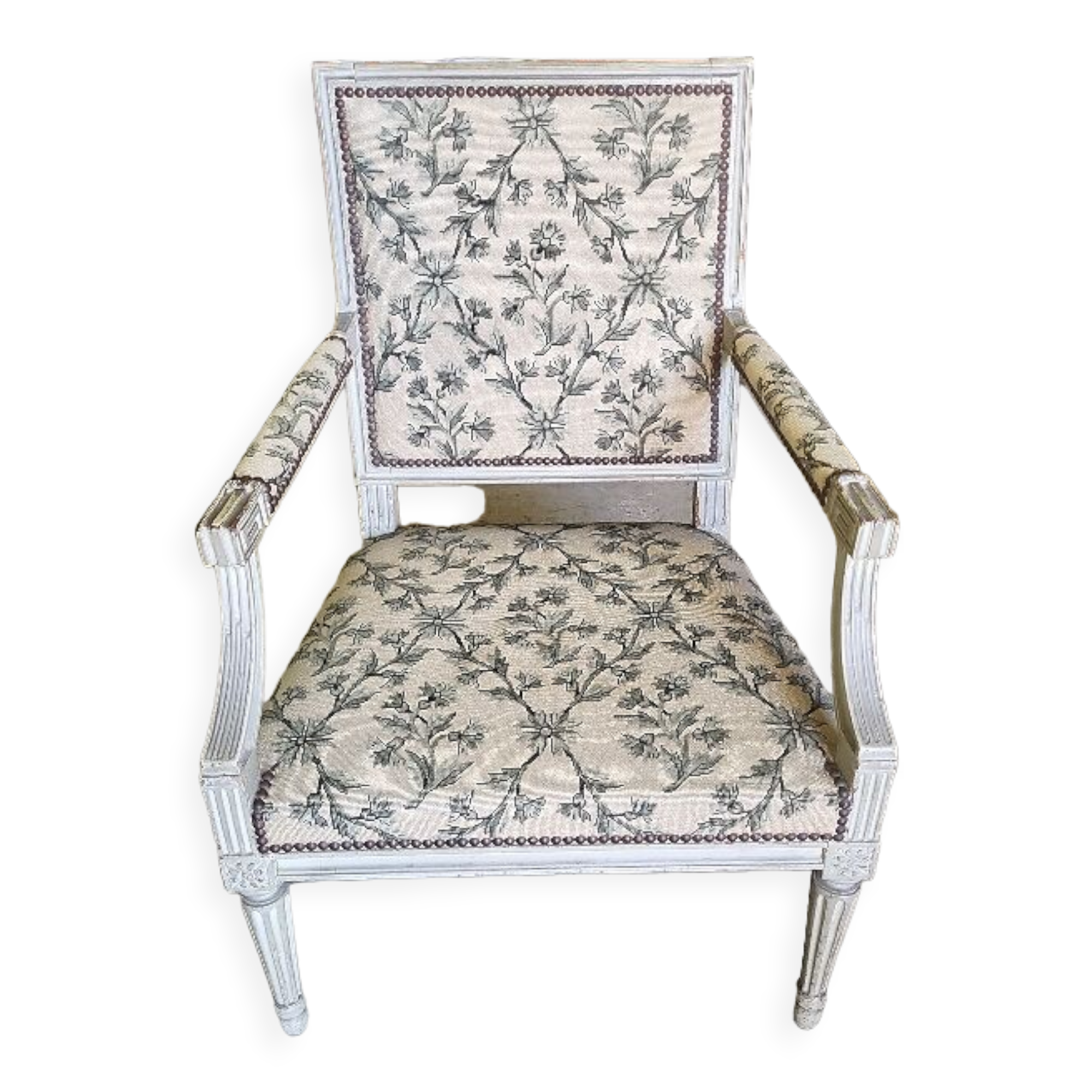 Armchair Louis XVl grey of the Xlx th century n°1