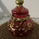 Antique ruby red glass sweet jar with floral gilding – Decorat