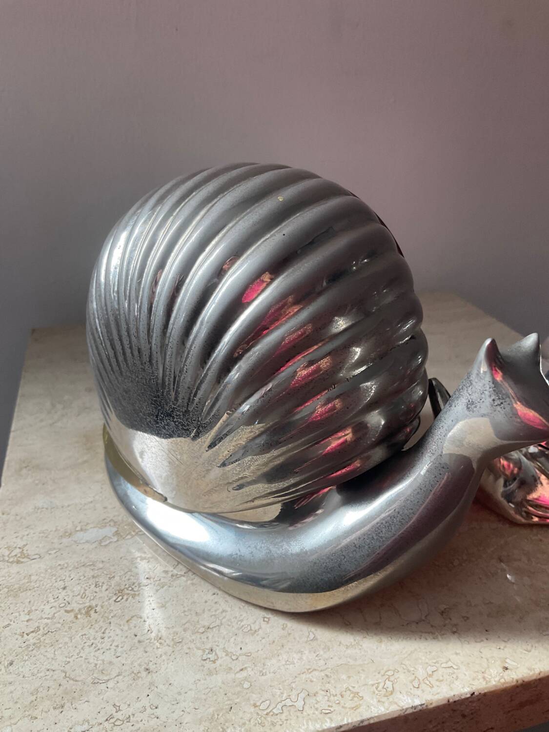 Duo vintage snail jewelry boxes in silver metal