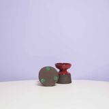 set x2 brown & red stoneware candlestick