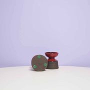 set x2 brown & red stoneware candlestick