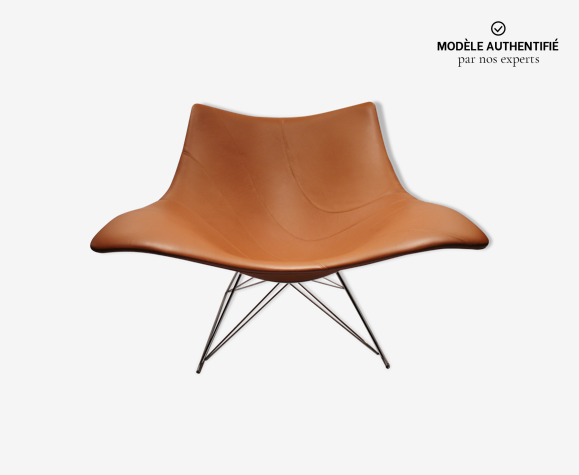 Stingray rocking chair, model 3510, in cognac colored leather designed by Thomas Pedersen