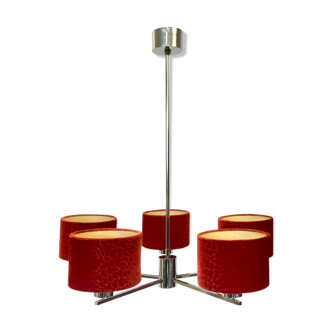 1960 French chrome with velvet red shades pendant light