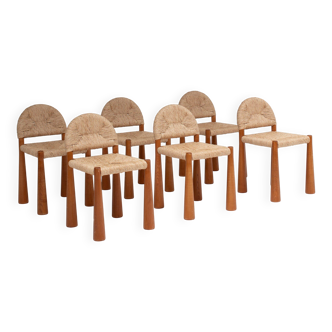 Set of 6 Alessandro Becchi “Toscanolla” dining chairs for Giovannetti