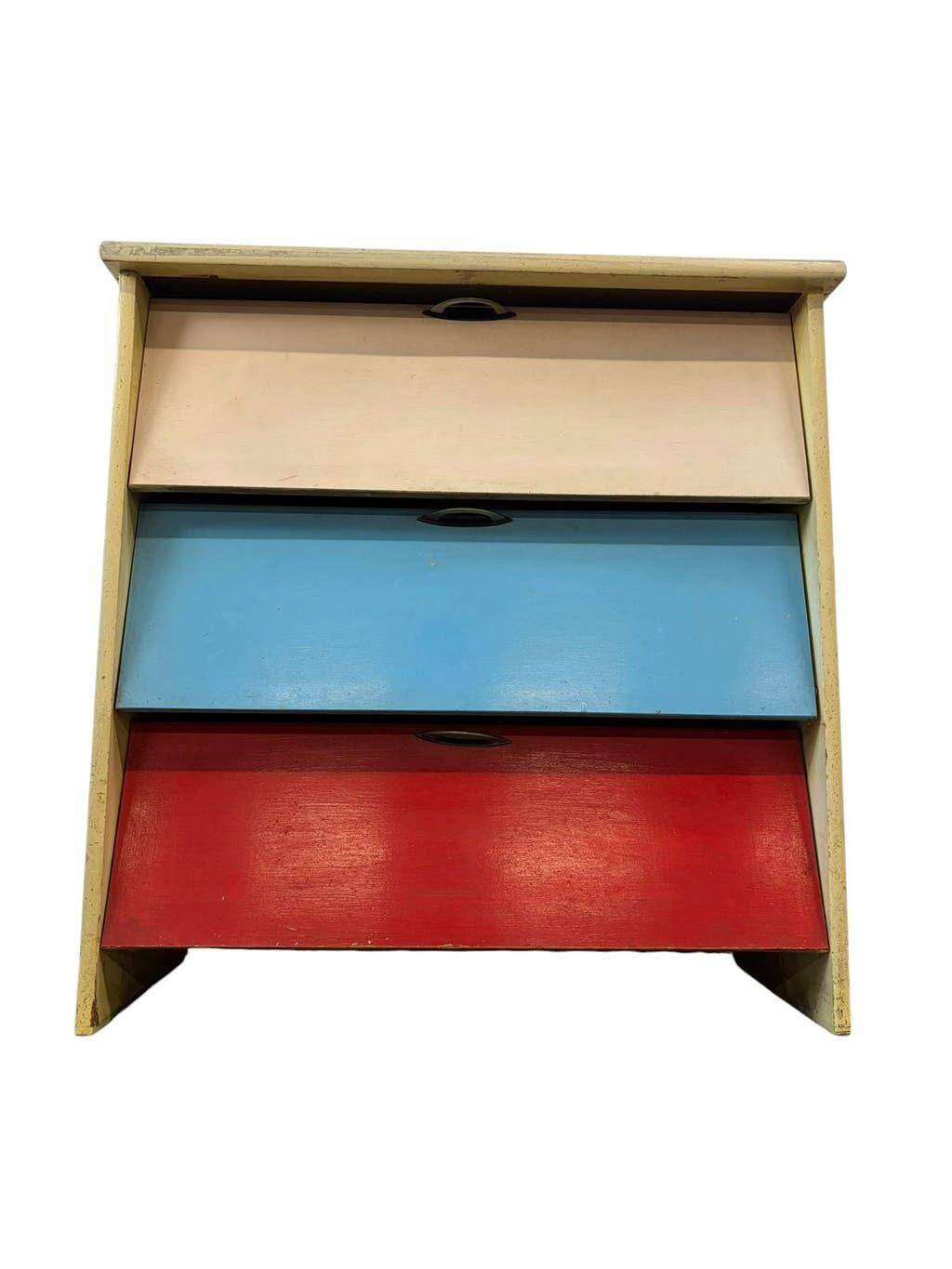 Armoire à chaussures, meuble à abattants vintage en bois de couleur