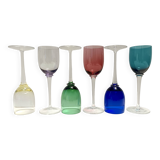 Set of Six Colorful Murano Blown Glass Wine Glasses, Italy 1980s