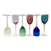 Set of Six Colorful Murano Blown Glass Wine Glasses, Italy 1980s