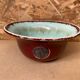 Antique Red Ceramic Salad Bowl Blue Interior + Vintage Kitchen Badge