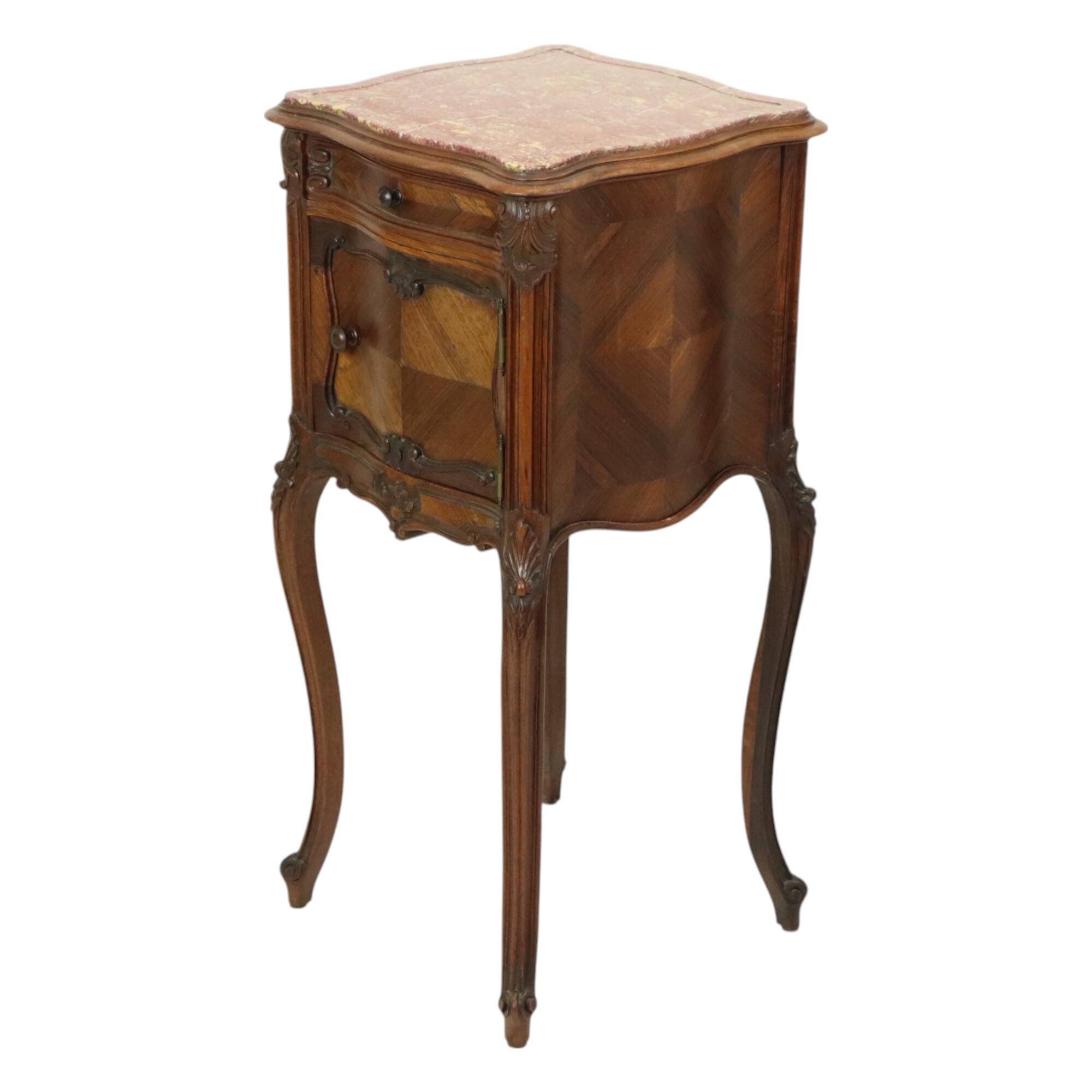 Antique Bombed Bedside Table Marble Louis XV Late 19th Century