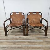 Poltrone Safari in bambù e cuoio di Tito Agnoli anni '60